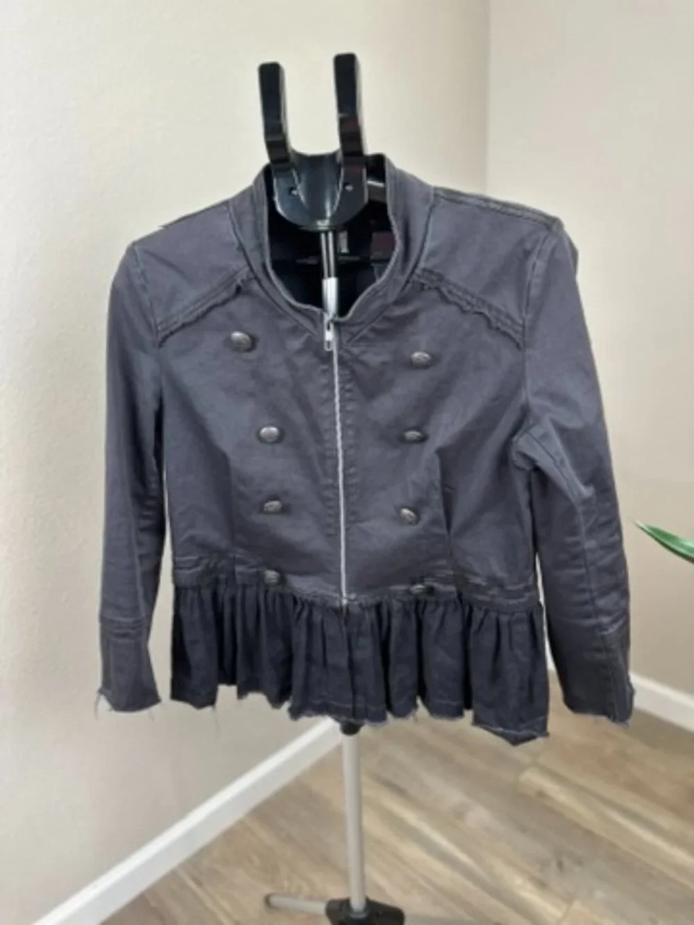 Free People Women’s M Charcoal Gray Military Peplum Jacket